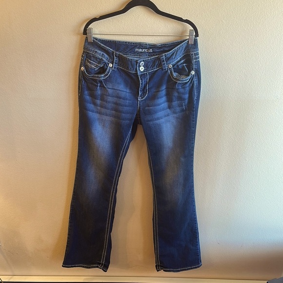 Maurices Jeans Size 13/14 Long Medium To Dark Blue Wash Fading Double Button - Picture 1 of 13